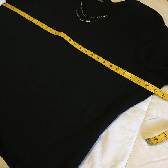 Vintage Black Silver Studded Rhinestone Collar Cotton Blend Tee - Picture 9 of 12